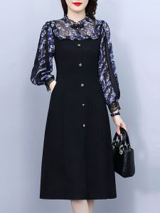 Thời Trang Sành Điệu Họa Tiết In Váy Xẻ Tà Thanh Lịch Thon Gọn Váy Dài Mùa Thu Hàng Mới Về Phong Cách Hàn Quốc Dáng Chữ A Váy Túi Thiết Kế