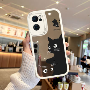 Funny Cat Mirror Phone Case for OPPO Reno7 5Pro Findx8/x9 Full Cover 7SE Cartoon X5/X6/X7 Ultra Womens New Style K Soft X3 Anti-Fall
