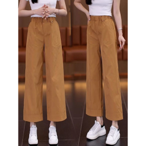 กางเกงขายาวทรงหลวมเอวสูงสำหรับผู้หญิง ทรงตรง กางเกงขายาวสีเหลือง กางเกงขายาวทรงหลวมฤดูร้อนปี 2025 สำหรับผู้หญิง