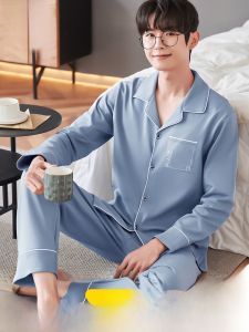 Bộ đồ ngủ nam MiiOW cotton nguyên chất tay dài quần dài thoáng khí thoải mái