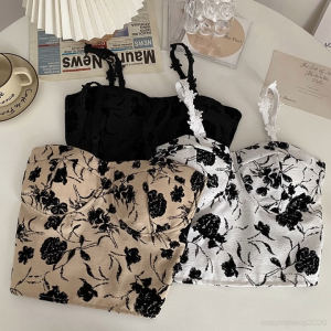 Korean style outer wear Floral Camisole Top sweet short bottoming vest with chest pad