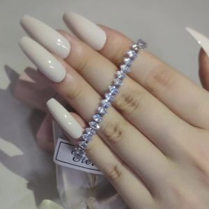 2024 New Marquise Oval Square Cut Luxury Silver Color on Hand Tennis Bracelet Bangle for Women Party Gift Jewelry S7062