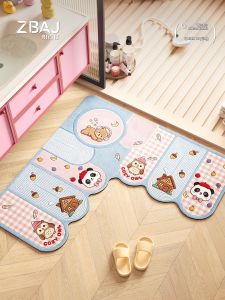 ZHIBAIJIA | Cartoon Panda L-shaped Diatomite Water Absorbing Non-slip Door Mat