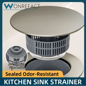 Gunmetal Gray Stainless Steel Large Cover Pop-Up Sink Stopper Anti-Clog Anti-Odor Universal Kitchen Sink Drain Filter Core Fits 71-85mm