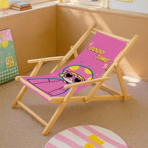 Cartoon Dopaamine Folding Lounger Portable Modern Simple Style Back Adjustment Four Gear Wooden Handle Leisure Beach Chair