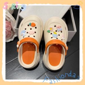 LHMonday มาใหม่🌟รองเท้าหัวโตแต่งสายรัดส้นพร้อมตัวติดสุดน่ารัก รองเท้าแตะหญิงสีทูโทนมีให้เลือก 4 สี รองเท้าแฟชั่นญพื้นนุ่มพื้นหนาเบาสวมใส่สบาย🥰