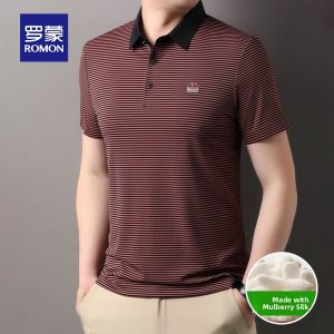 ROMON | Fall New Style Loose Business Collar Casual Stripe Polo Shirt