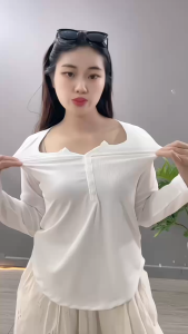 Áo Thun Nữ Bigsize Cổ U Có Nút – Basic Thanh Lịch Mặc Đi Học Đi Làm 55-93kg A330