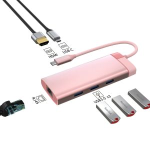 Bộ Chuyển Đổi USB-C Sang HDMI 4K 30Hz Với Sạc PD Dock Type-C Tương Thích Cho Máy Tính Xách Tay MacBook Air/Pro Chất Liệu Nhôm Hub 6 Cổng