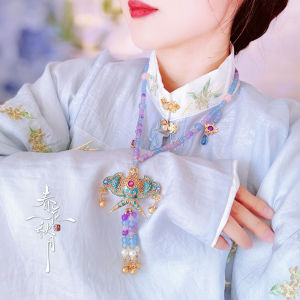 Original Design Spring Flower Autumn Moon Paper Crane Yinduo Necklace Chinese Style Qipao Sweater Chain Versatile Traditional Fashion Jewelry