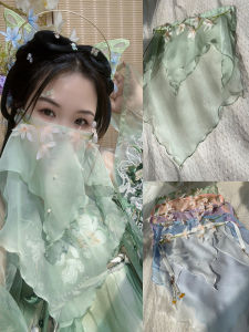 Original Hanfu Style Sun Protection Face Veil Creative Branch Flower Design Fairy Inspired Summer Fashion Accessory Polyester Fiber