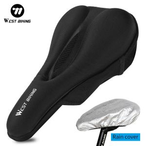 West Biking | WEST BIKING Silicone Bike Saddle Cover Anti-slip Shockproof MTB Road Bike Seat Cushion with Rain Cover for Comfortable Cycling