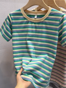 Striped short-sleeved T-shirt for women summer new round neck tshirt loose Korean style fashion tops