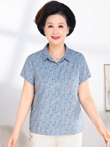 Pure ผ้าฝ้าย เสื้อเชิ้ตลายดอกไม้แขนสั้น หลวม Fit ฤดูร้อน เสื้อผ้าสําหรับ วัยกลางคนและผู้สูงอายุ ผู้หญิงเปิด คาร์ดิเกน สไตล์คุณยาย