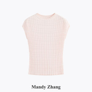 Soft Comfy Womens Short Sleeve Knit T-Shirt with Vertical Stripes