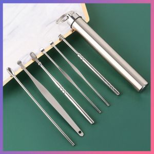 Pembersih Kuping 6 in 1 Dengan Case Stainless 1 Set Alat Pembersih Telinga Spiral