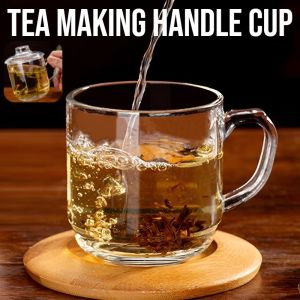 【Original Mineral Crystal】Tea Making Handle Cup Heat-Resistant Glass Mug With Lid Double Wall Glass Cup