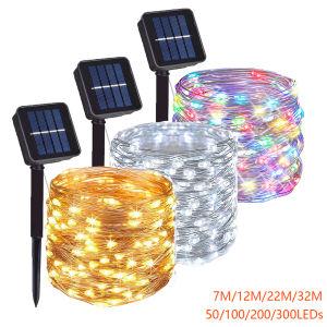 50-300LEDs พลังงานแสงอาทิตย์ String ไฟ Fairy ไฟ LED โคมไฟกันน้ํากลางแจ้งวันเกิด Garland สําหรับปาร์ตี้วันหยุดงานแต่งงานตกแต่ง
