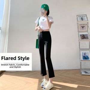 Black Slit Slim Fit Flared Trousers Womens 9/10 Suit Pants