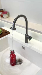 TISAS Hot and Cold Kitchen Faucet 360° Rotating Sink Tap Solid Brass Stainless Steel with Color-Shifting Crystal Handle