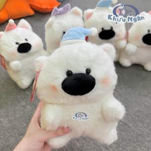 Gấu Bông Chó Con Trắng Mũi Đen Thú Nhồi Bông Dễ Thương Quà Tặng Trang Trí Đáng Yêu | Gấu Bông Khưu Ngân