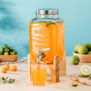 4 L 8 L Glass Bottle Wooden Shelf Letter Juice Jar Glass with Faucet Stainless Steel Cover Wine Fermentation Jar Sealed Jar