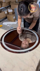 Gương Tròn Treo Tường Có Đèn LED Gương Treo Bàn Trang Điểm Nhà Tắm Nút Cảm Ứng tắt mở Dễ Lắp