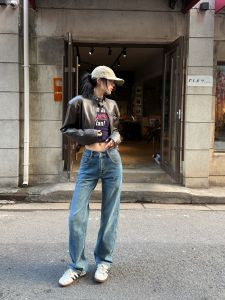 High Waist Straight Leg Jeans Tristine Slim Fit Wide Leg Pants Vintage Denim Womens Fashion Casual Long Trousers Blue