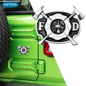 AQTQAQ FIRE DEPT Fire Department Decals Firefighters Honor Courage Rescue Sticker Fireman Zinc Alloy for Car Truck Cooler
