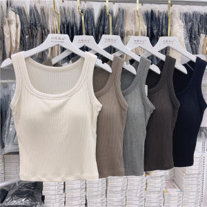 เสื้อกั๊กผ้าฝ้ายผสมโปรตีนขนสัตว์อบอุ่นสำหรับผู้หญิง แขนกุด ทรงเข้ารูป คัพไม่ติดกัน เสื้อชั้นในสีพื้น ฤดูใบไม้ร่วง 2024