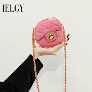 IELGY mini messenger bag womens all-match round design sense small fragrance style rhombic chain bag