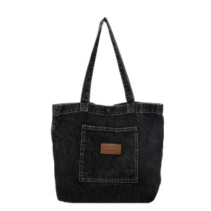 Retro Japanese Style Simple Canvas Denim Shoulder Bag Womens Large Capacity Tote Bag Artistic Lazy Style Versatile Student Bag