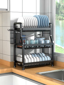 Metal Dish Drying Rack White Kitchen Stainless Dish Drainer 2 Tier Kitchen Organizer With Drain Tray& Utensil Holder