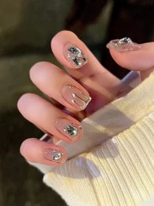 Manxi Short Wearable Nail Art Finished Product Detachable Phototherapy Nail Full Drill Shiny Sequins Gradient Handmade