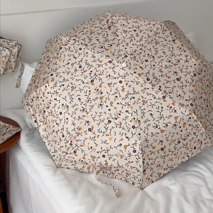 Yellow floral folding umbrella UV protection umbrella with hook Portable automatic umbrella