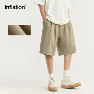 INFLATION brand mens youth double pleated suit capris 2024 spring/summer trendy brand new casual loose wide leg suit shorts