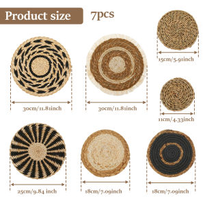 9Pcs Bohemia Wall Hanging Decor Wall Basket Boho Home Decoration Handmade Natural Wall Art for Bedroom Living Room Ornament