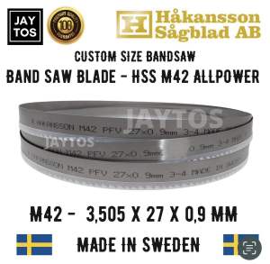 Band Saw Blade Gergaji Pita Besi 3505 X 27 X 090 mm Hakansson HSS M42 Allpower Made in Sweden Untuk Potong Besi Metal