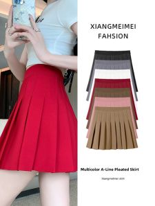 Ankara Red High Waist A-Line Mini Skirt Womens Autumn Slimming Base Layer Hip Covering Pear Shaped Body Half-length Skirt