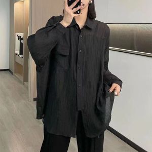 เสื้อเชิ้ตผู้หญิงไซส์ใหญ่ 300 ปอนด์ ฤดูร้อนปี 2022 ดีไซน์ฝรั่งเศส เสื้อเชิ้ตผู้หญิงบางกันแดด แขนยาว ทรงหลวม สไตล์สตรีท