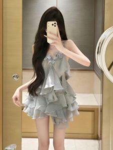 CHANGTONG | French Style Gentle Unique Waist-Cinching Petticoat Mini Dress