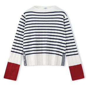 Juicy Couture | Striped Boat Neck Button Waist Long Sleeve Knitted Sweater