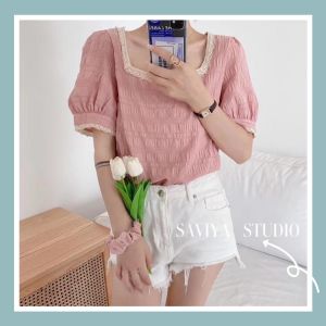 QXshop เสื้อลายน่ารัก 🌙แขนเสื้อลายลูกไม้พริ้วๆ💋 สายเกาหลีสวย สบายมาก ใส่ไปออกเดตกับหวานใจได้เลย🌟 วาเลนไทน์