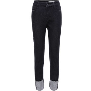 Dazzle Summer Commute High Waist Cotton Stretch Denim Skinnies with Cuffed Frayed Hem Color Block Womens Jeans