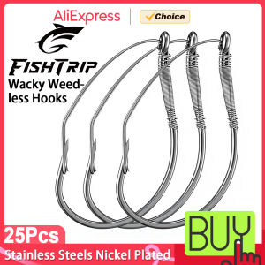 FishTrip Wacky Weedless Hooks 25Pcs Drop Shot Wacky Hook Fish Circle Hook for Wacky Soft Worm & Neko Rig Fishing Bass Saltwater