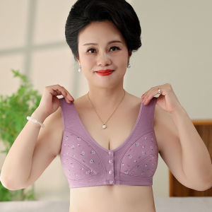 OK Bra Printed Thin Front Buckle Non-wired Underwear Women's Soft Cotton Vest Plus Size Women's Middle-aged and Elderly Mothers Bra