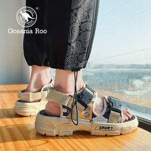 Mens Summer Sandals Thick Bottom Heightening Beach Shoes Anti-slip Wear-resistant Water-crossing Slippers Trendy Youth Style