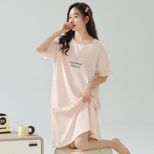 MiiOW | ชุดนอนผู้หญิง Catman คอตตอนแท้ ทรงหลวม แขนสั้น กระโปรงยาวปานกลาง ทรงหลวม สไตล์ลำลอง ชุดนอนฤดูร้อน