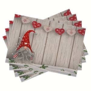 VIKAMA 4/6/8/10-Piece Christmas Placemats Christmas Gnome Placemats for Dining Room Kitchen and Party Decor
