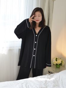 Summer plus Size V-Neck Open Cardigan Short Sleeve Long Pants Modal Sleepwear Loose Fitting Home Clothes for Women